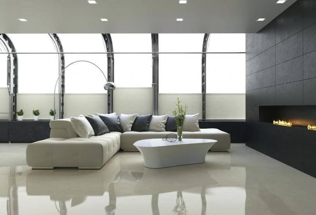 a white concrete overlay in a residential living room