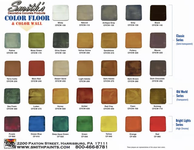 Water Based Concrete Stain Color Chart